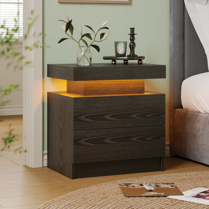 Cubehom White LED Nightstand with 2 Drawers
