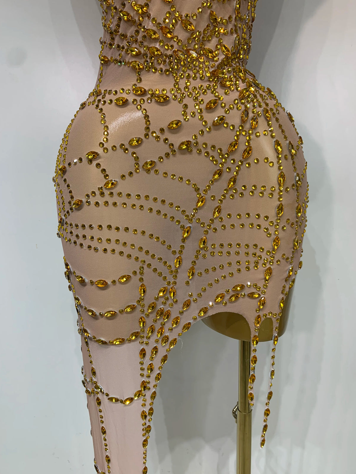 Black Mesh Crystal Diamond Bodycon Dress for Women