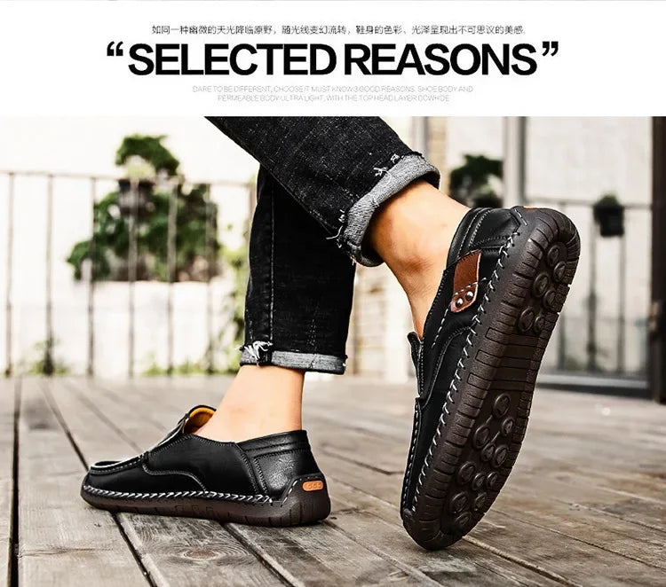 Men's Genuine Leather Slip-On Loafers Casual Shoes