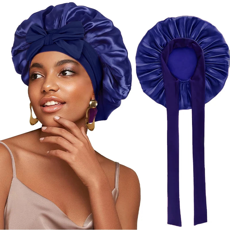 Satin Solid Sleeping Hat with Stretchy Tie Band