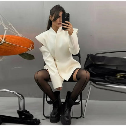 Cold Shoulder Blazer Double Breasted Women Jacket