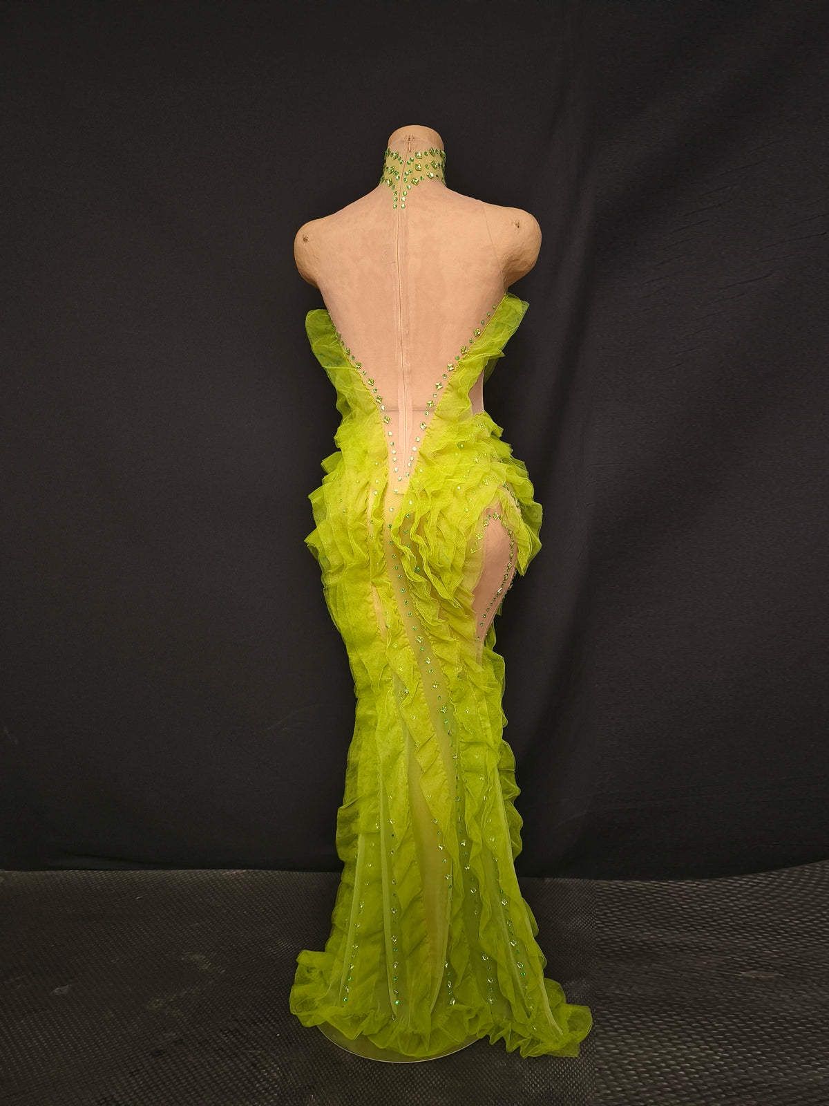 Elegant Green Rhinestones Mesh Maxi Dress