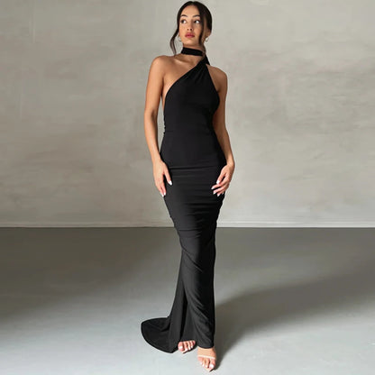 Hugcitar One Shoulder Backless Maxi Dress Women