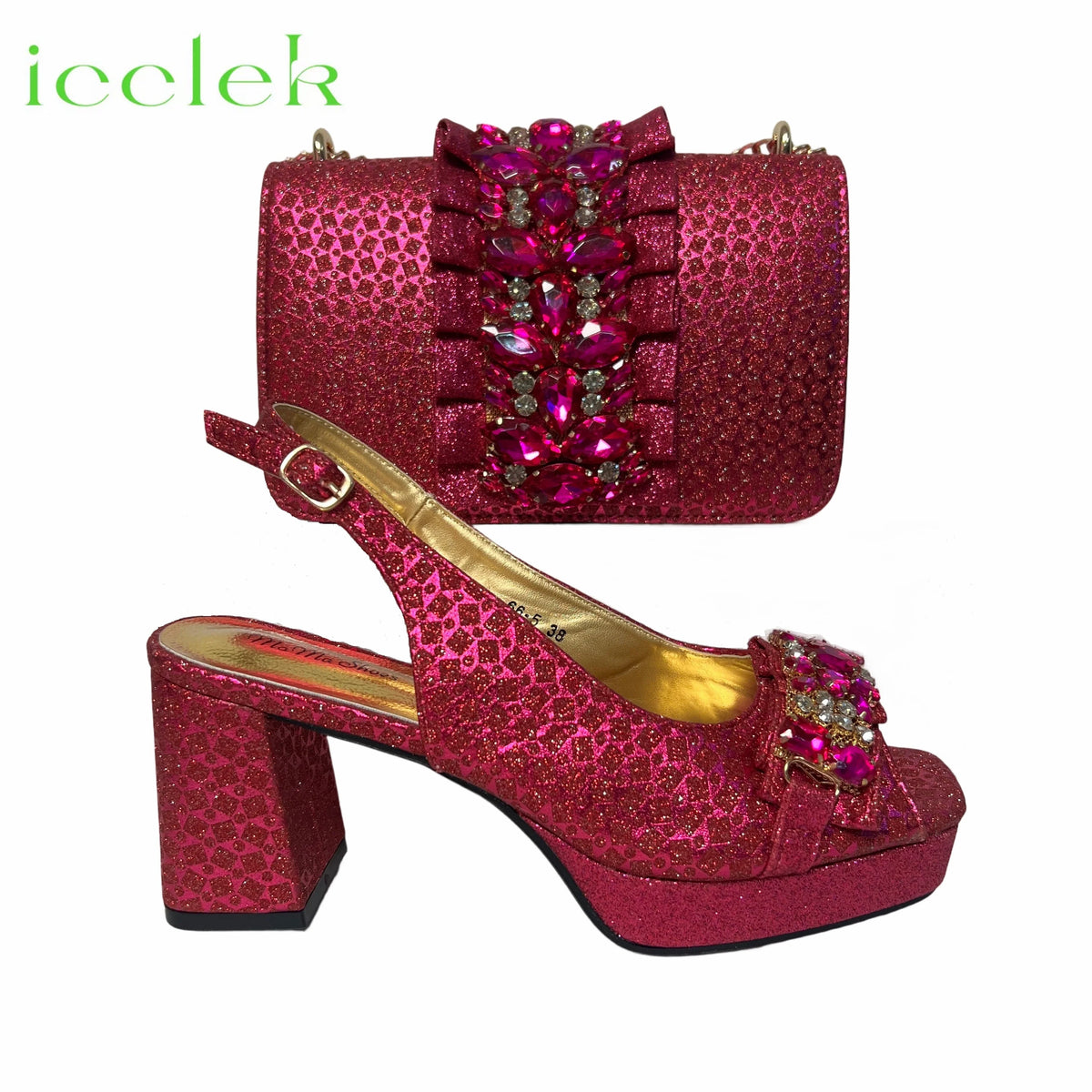Orange Synthetic Fabric Women's High Heel Shoe and Bag Set