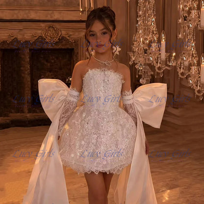 Flower Girl Dress Lace and Satin for Weddings and Birthdays