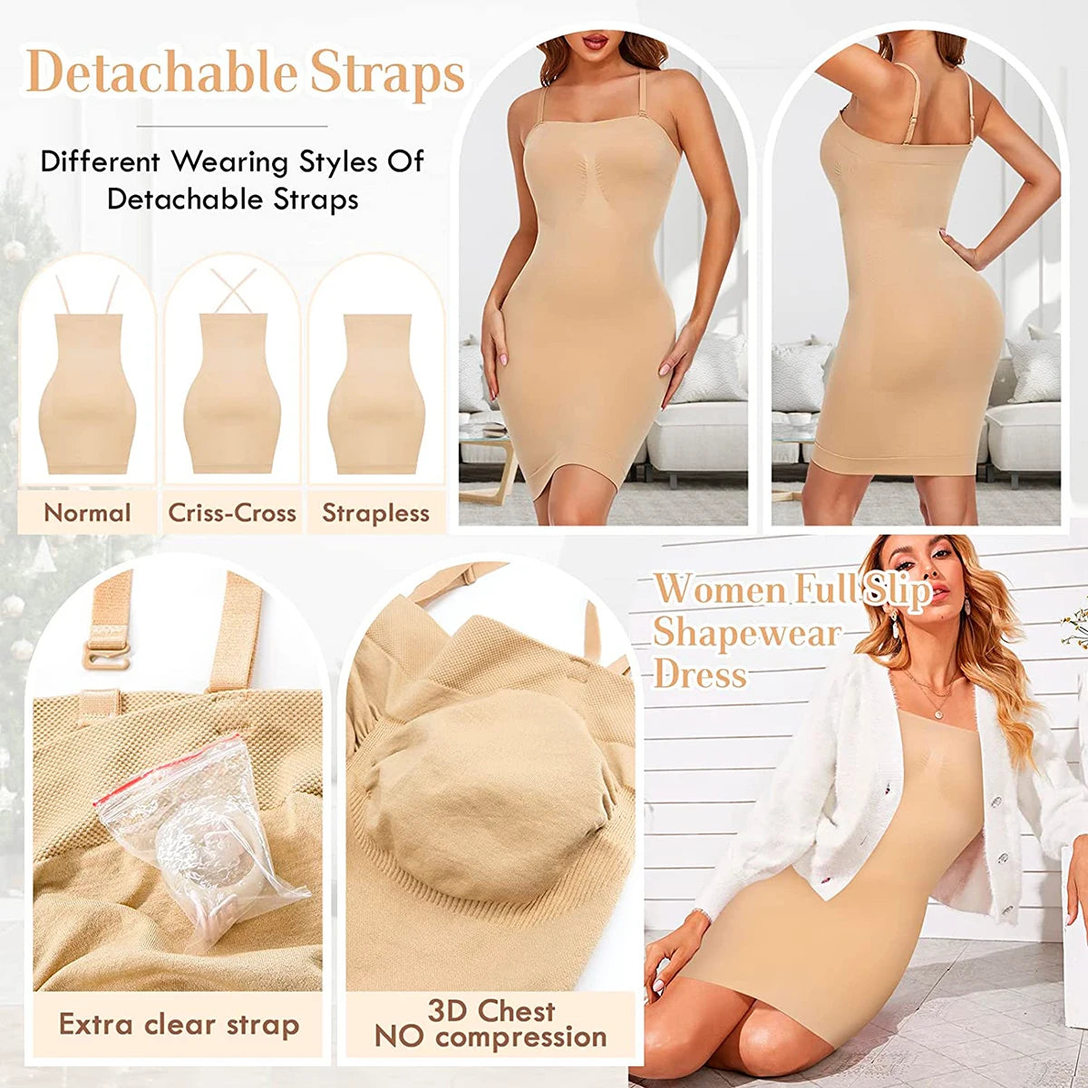 Strapless Shapewear Slip for Women Tummy Control Black Beige White