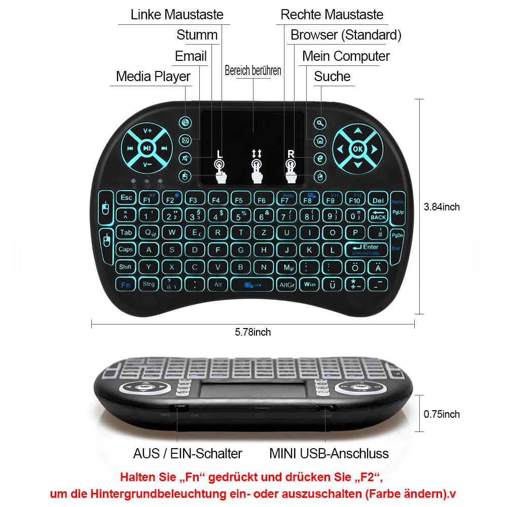 Wireless Air Mouse with Touchpad Keyboard
