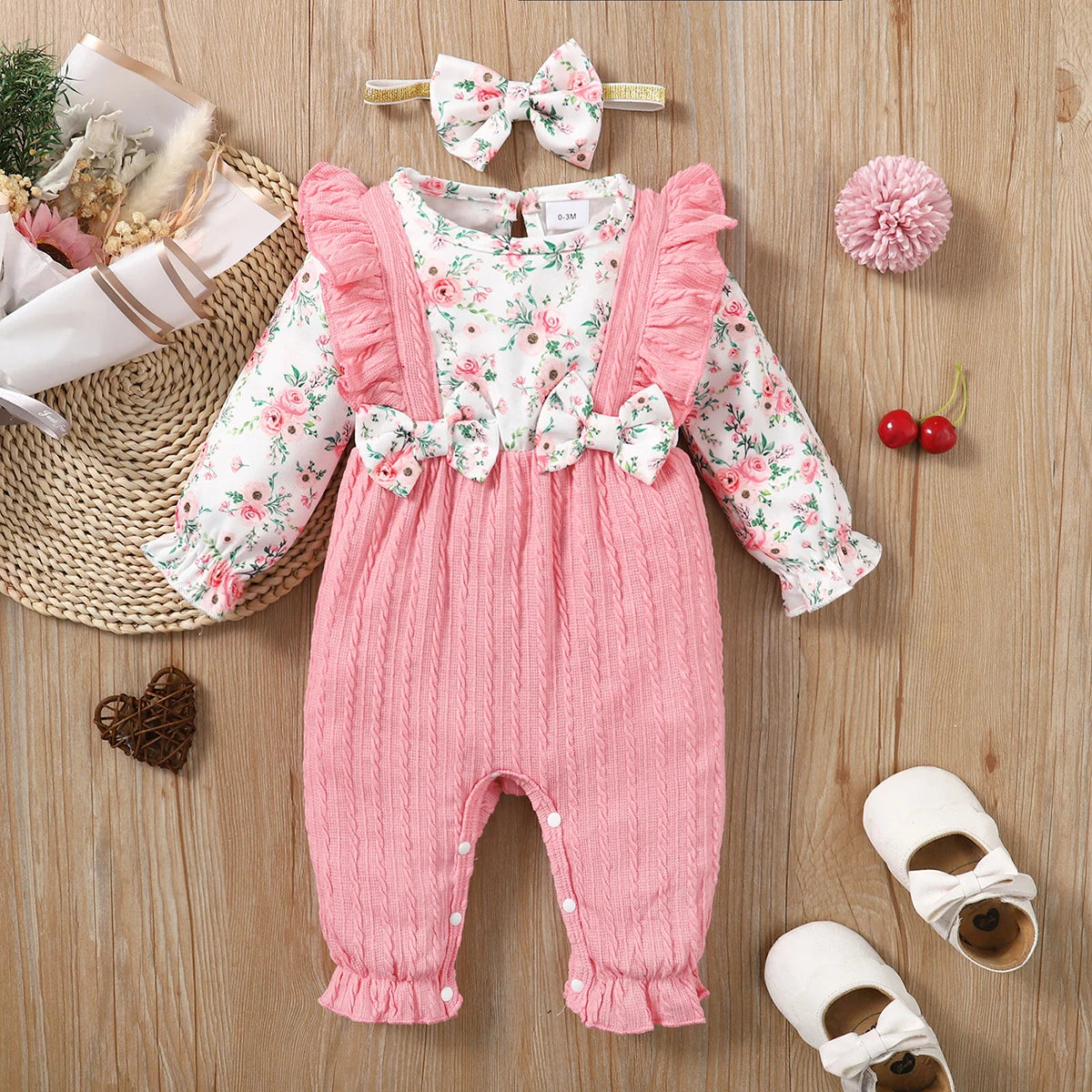 Floral Long Sleeve Baby Girl Romper with Headband