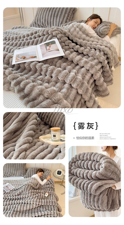 Thickened Striped Flannel Multifunctional Blanket