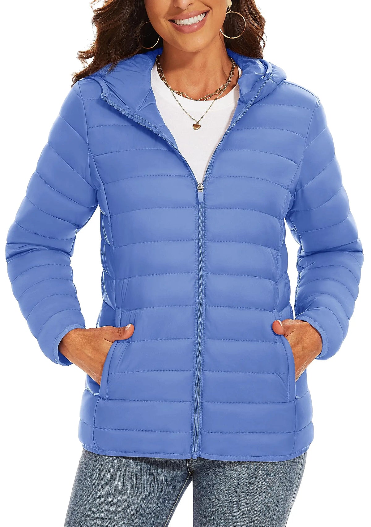 TACVASEN Women's Hooded Puffer Jacket Lightweight Casual