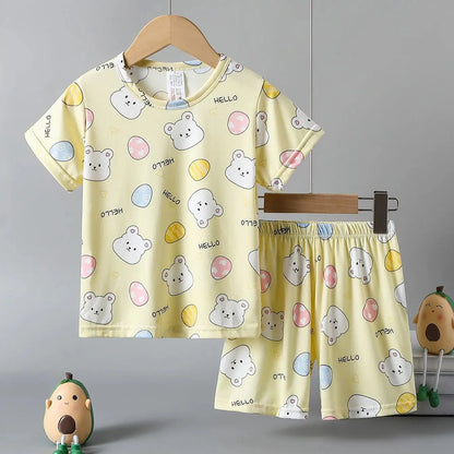 Children's Casual Joker Bear Print Pajama Set
