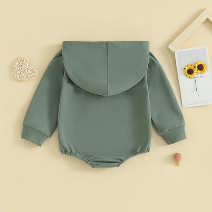 Baby Hooded Romper Long Sleeve Solid Color Bodysuit