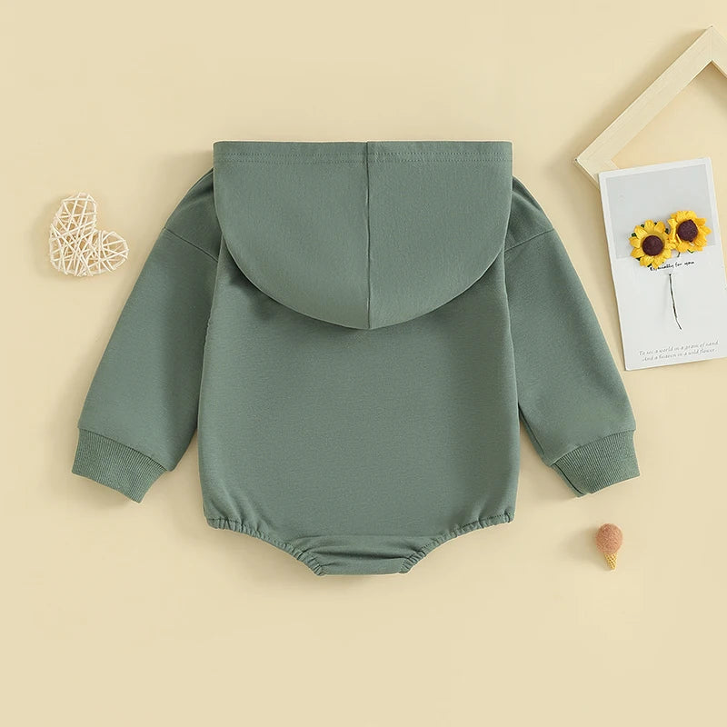 Baby Hooded Romper Long Sleeve Solid Color Bodysuit
