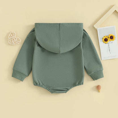 Baby Hooded Romper Long Sleeve Solid Color Bodysuit