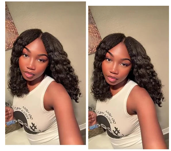 Kinky Straight V Part Wig 220% Density Human Hair