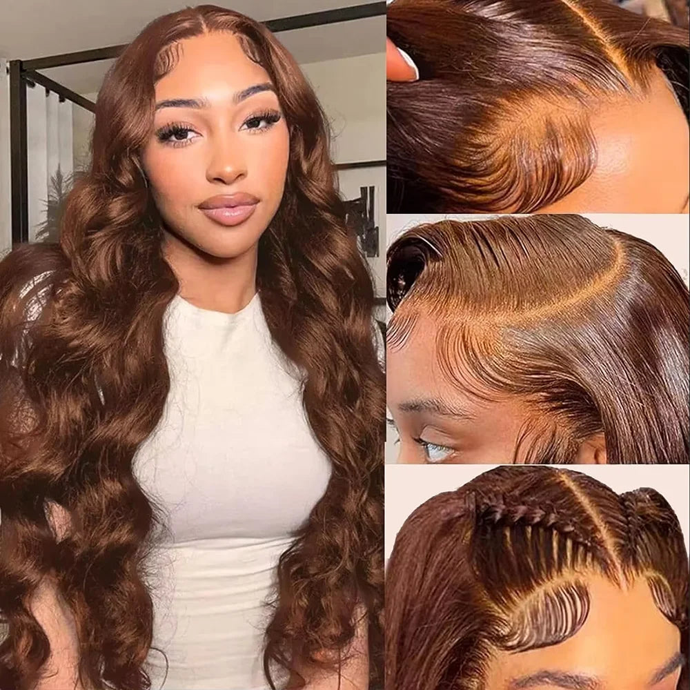 Chocolate Brown Body Wave HD Lace Front Wig 46 Inch