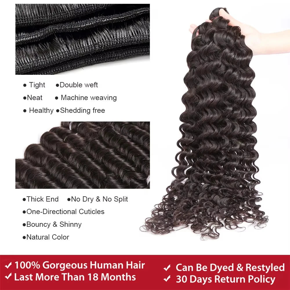 Deep Wave Human Hair Bundles Natural Color Extensions