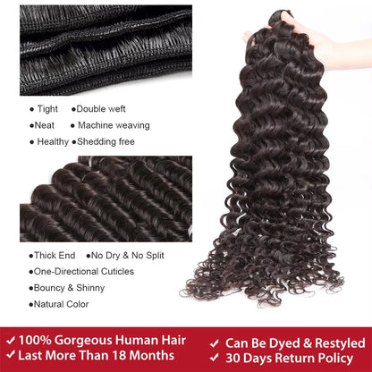 Deep Wave Human Hair Bundles Natural Color Extensions