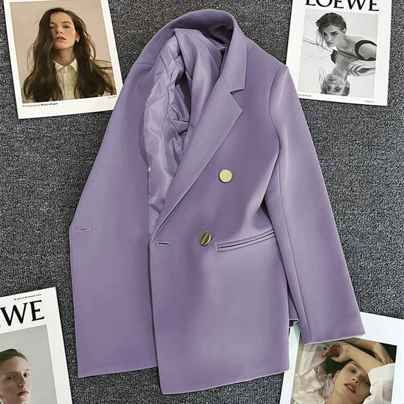 Women Double-Breasted Blazer Casual Suit Jacket
