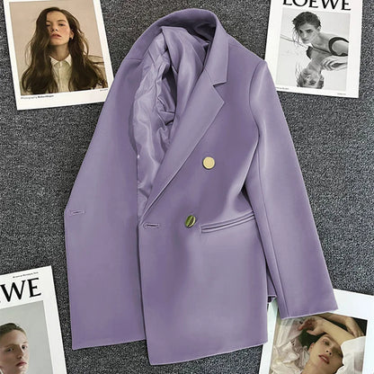 Women Double-Breasted Blazer Casual Suit Jacket