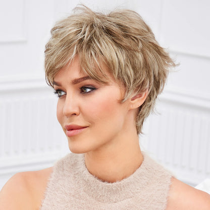 Light Blonde Mixed Off-White Pixie Cut Wig with Bangs