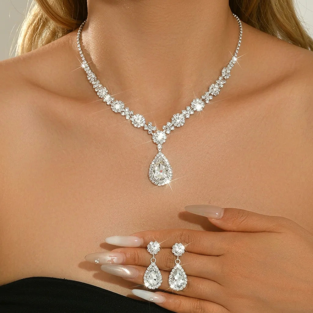 Water Drop Necklace and Earrings Set for Women
