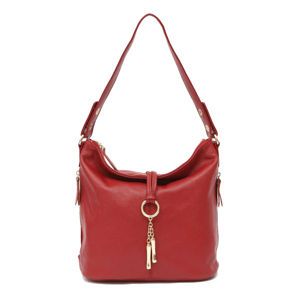 Zency Red Genuine Leather Hobo Shoulder Bag