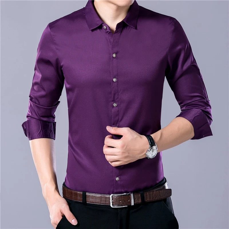 Men's Casual Long Sleeved Shirt in Solid Color