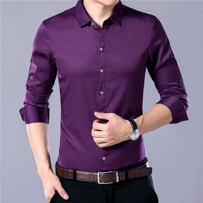 Men's Casual Long Sleeved Shirt in Solid Color