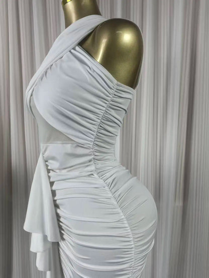Women Halter Neck Midi Bodycon Dress with Tassels