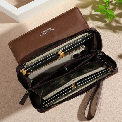 Men's Faux Leather Double Layer Wallet with Zippered Card Holder