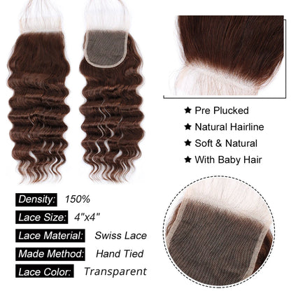 Chocolate Brown Loose Wave Human Hair Bundles with Closure