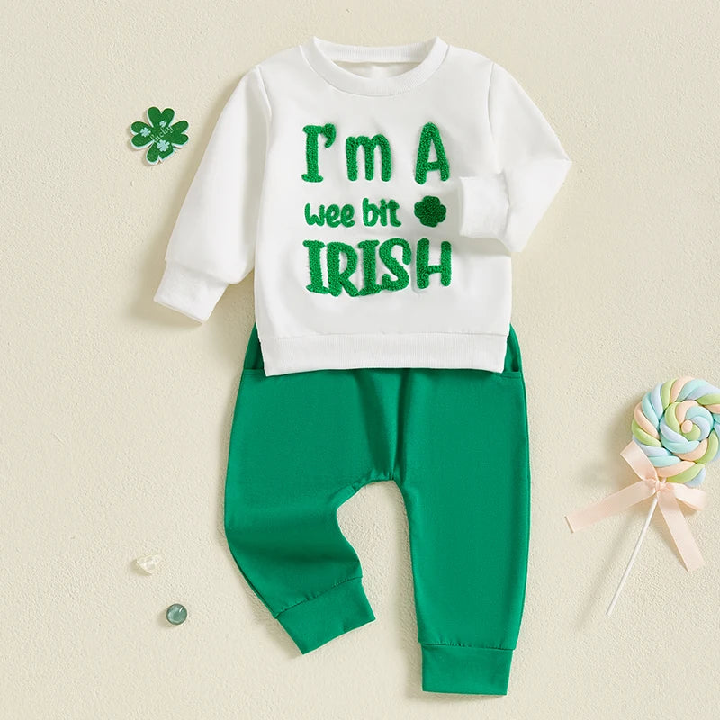 Clover Embroidery Sweatshirt and Pants Set for Toddlers