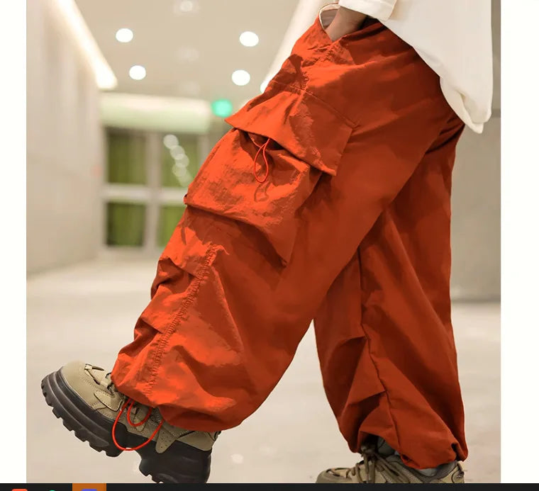 Girls Loose Cargo Pants with Belt for Daily Wear