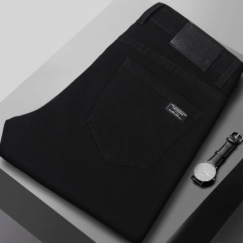 Men's Slim Denim Jeans Casual Elastic Trousers Black Gray