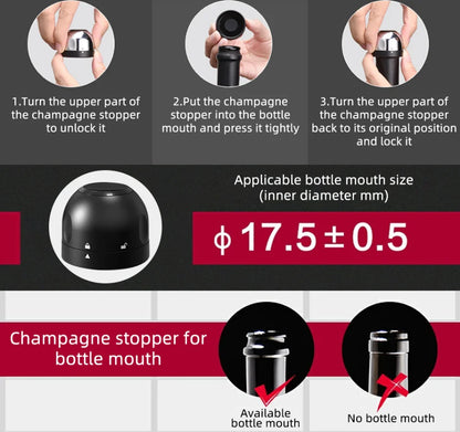 Red Wine Corks Champagne Bottle Stopper Set Black ABS Silicone
