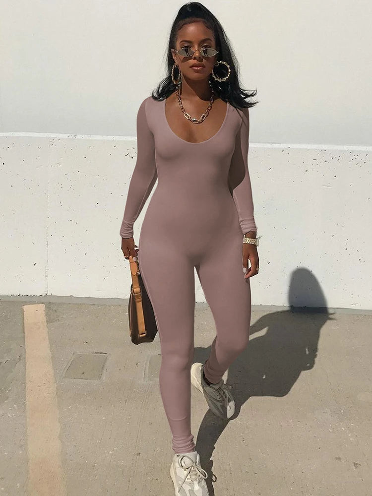 Dulzura Women Long Sleeve Bodycon Jumpsuit Overall