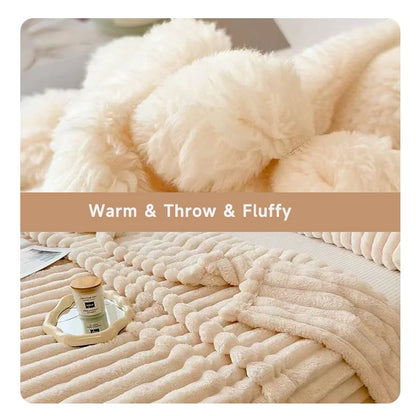 250GSM Soft Fluffy Striped Throw Blanket for Bed