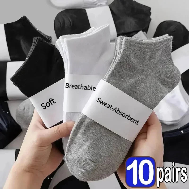 Unisex Ankle Socks Cotton Breathable Sports Black White Gray
