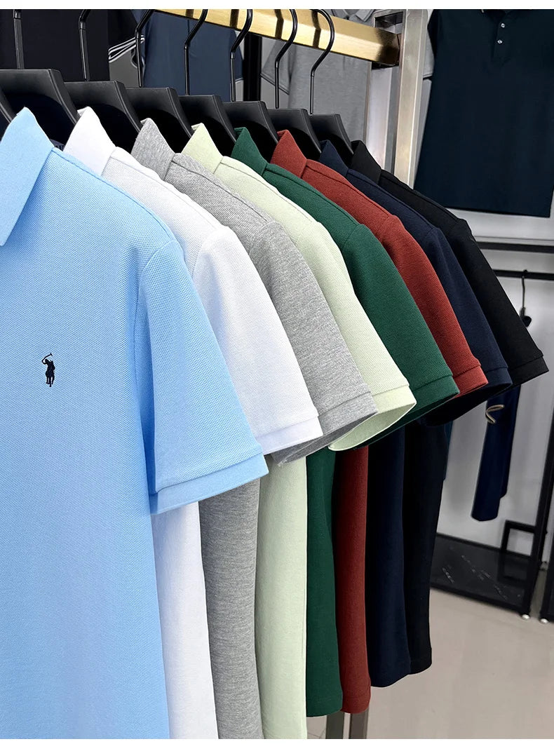 Men's Short Sleeve Cotton Polo Shirt with Embroidery