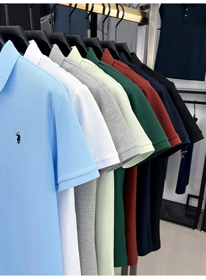 Men's Short Sleeve Cotton Polo Shirt with Embroidery