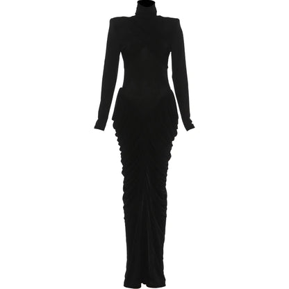 Maxi Dress Women Turtleneck Full Sleeve Backless