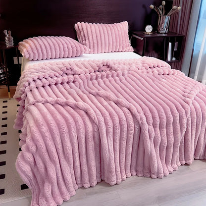 Thickened Wide Striped Flannel Blanket for Sofa and Bed