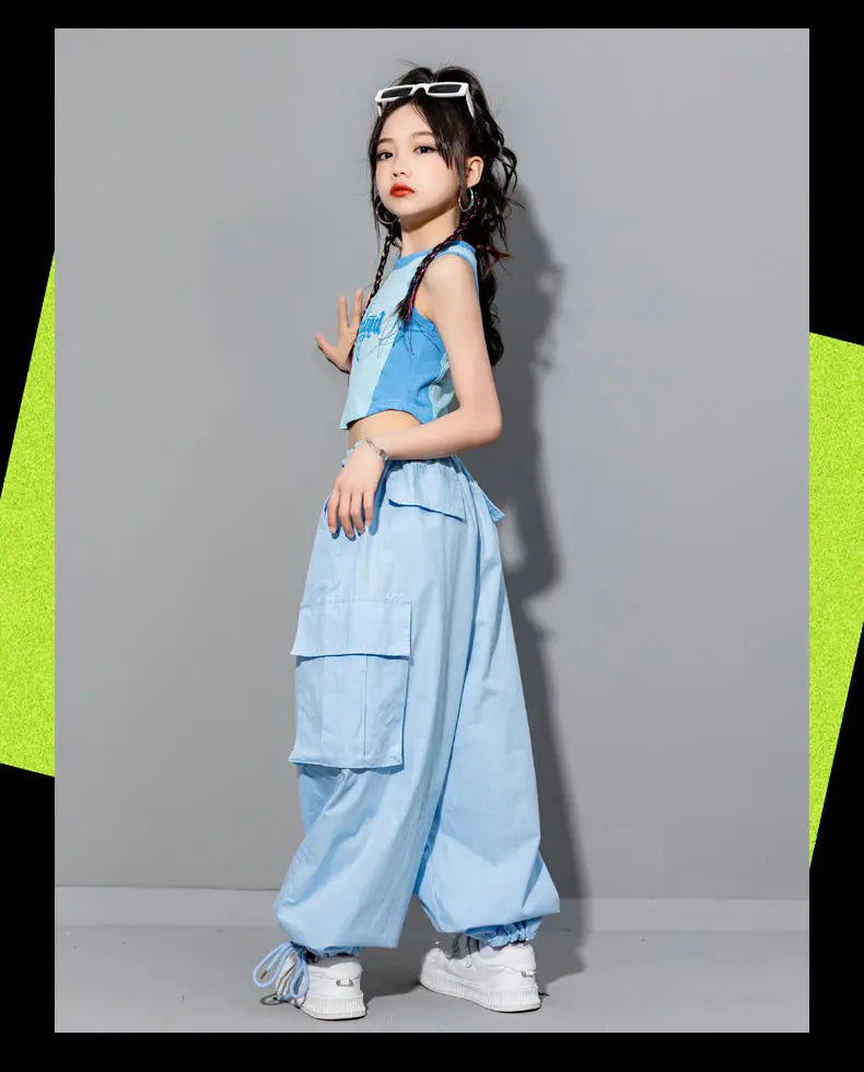 Girls Loose Cargo Pants with Belt for Daily Wear