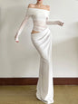 Elegant Slash Neck Ruched Mesh Dress for Women