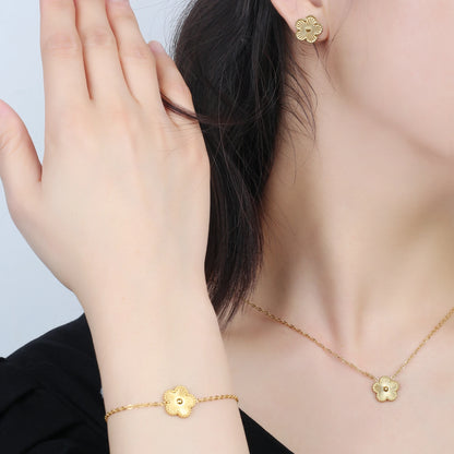 18k Gold-Plated Five-Leaf Flower Jewelry Set