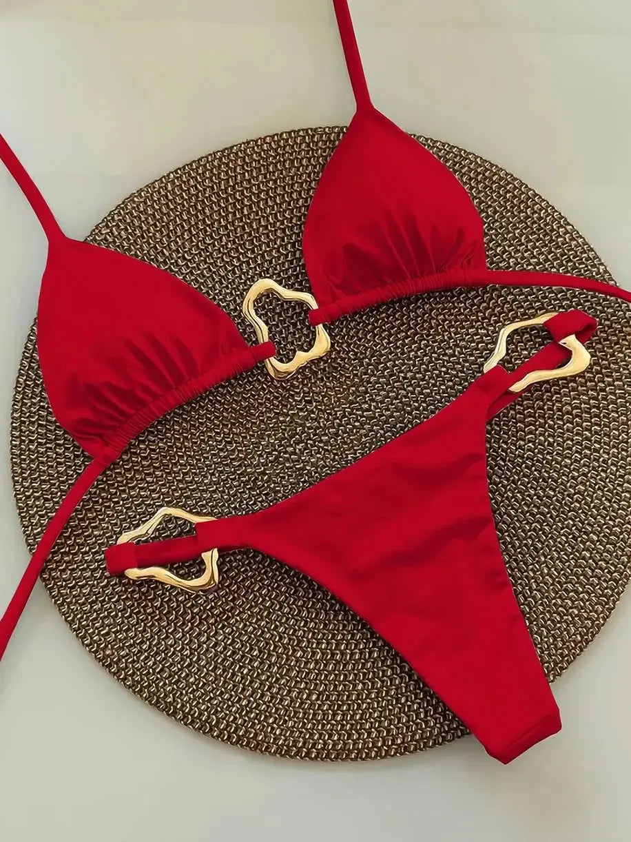 Halter Neck Micro Bikini Set Women Solid Swimwear