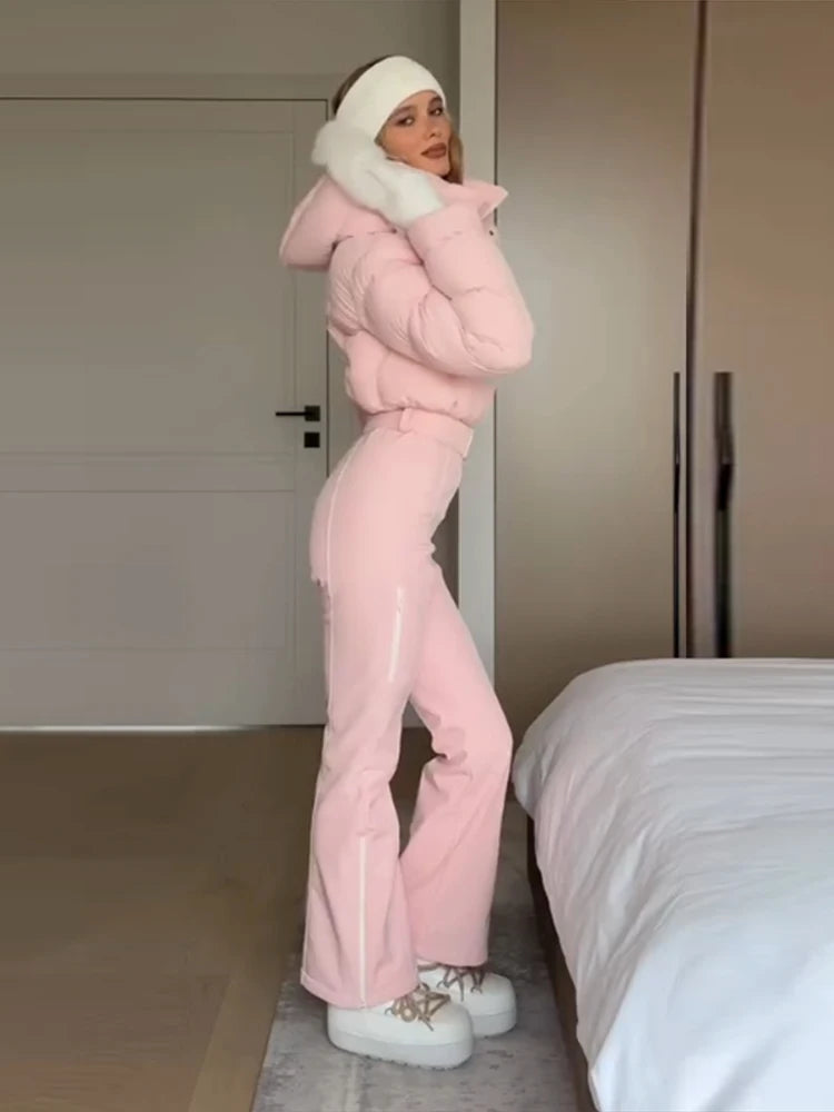 Women's Waterproof Ski Jumpsuit Hooded Winter Outfit
