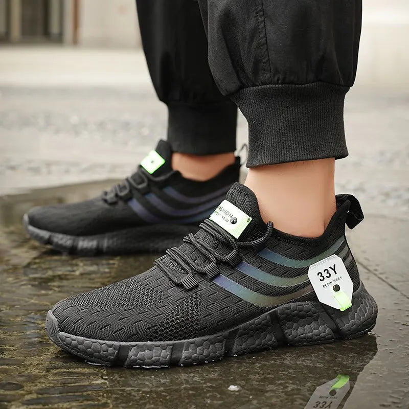 Men's Breathable Lightweight Black Running Sneakers