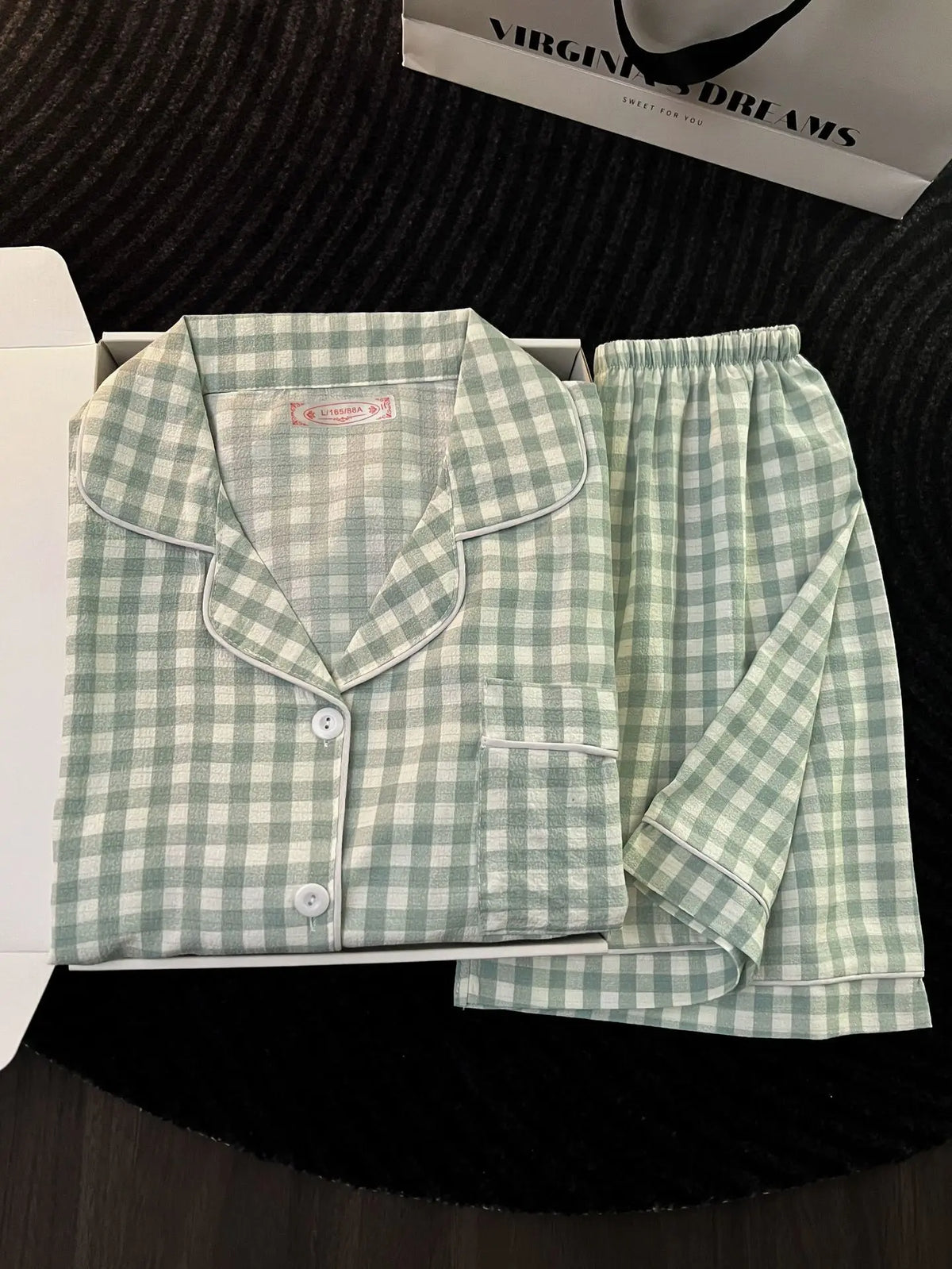 Japanese Minimalist Women's Pink Plaid Pajamas